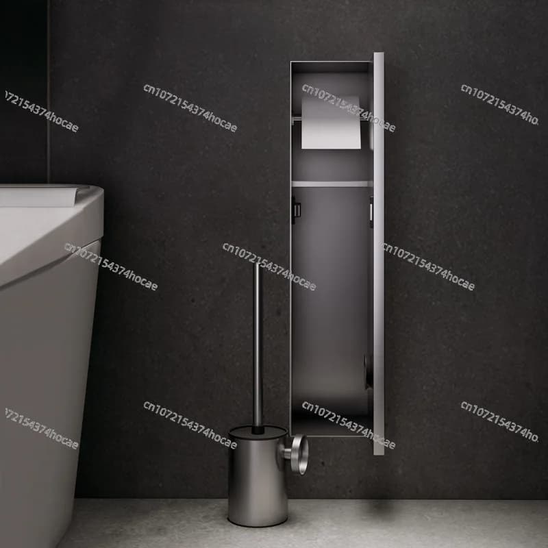 Scopino per WC incorporato in acciaio inossidabile con scatola per fazzoletti 304, ripiano a strati di nicchia