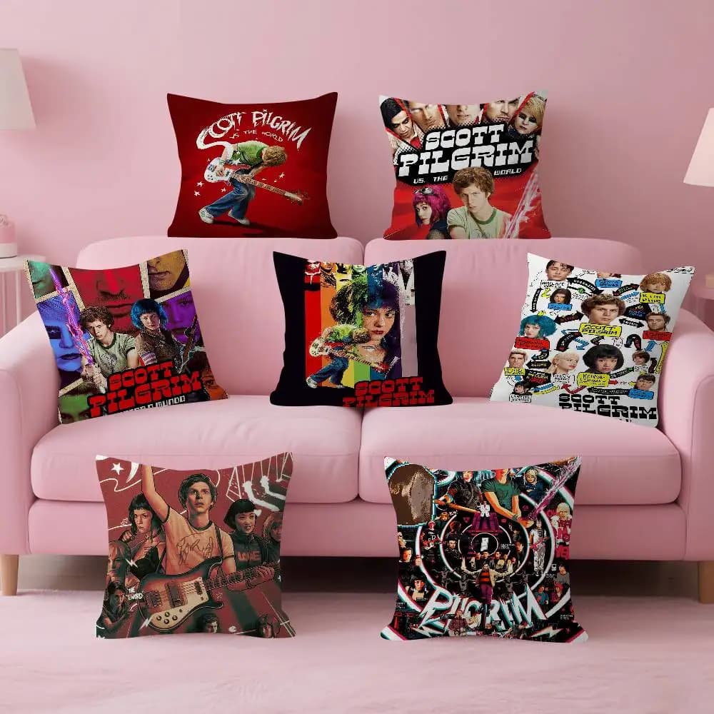 Cuscino vintage per ufficio con stampa del film Scott Pilgrim VS The World, federa per cuscino da auto 45X45CM, federa per cuscino lombare, federa per divano