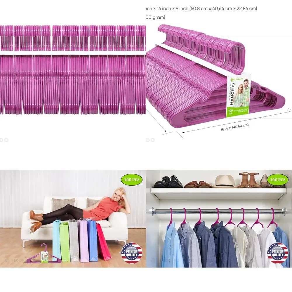 Grucce in plastica viola - Confezione da 100, adatte per abbigliamento per adulti: camicie, camicette, magliette, abiti, giacche, abiti