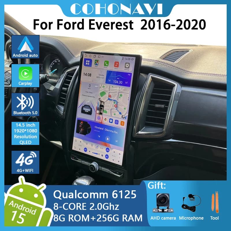Autoradio Android 15 con Schermo Verticale da 14,5 Pollici per Ford Everest Ranger 2016-2020, Navigazione GPS, WiFi, DSP, Carplay
