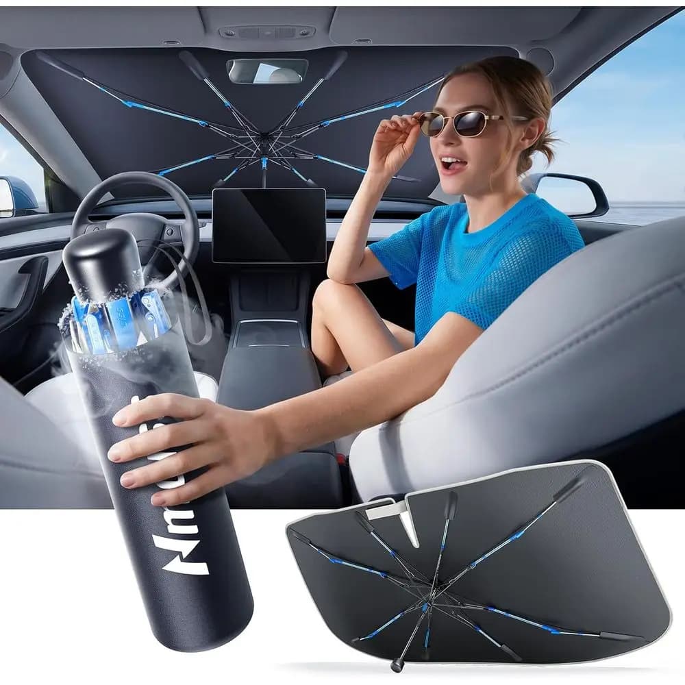 Drive to Superior Cooln& Comort Ice Rib Windshield Sun Shade | High Speed Cooling 99% UV Blocking Protects Car from Sun and Heat