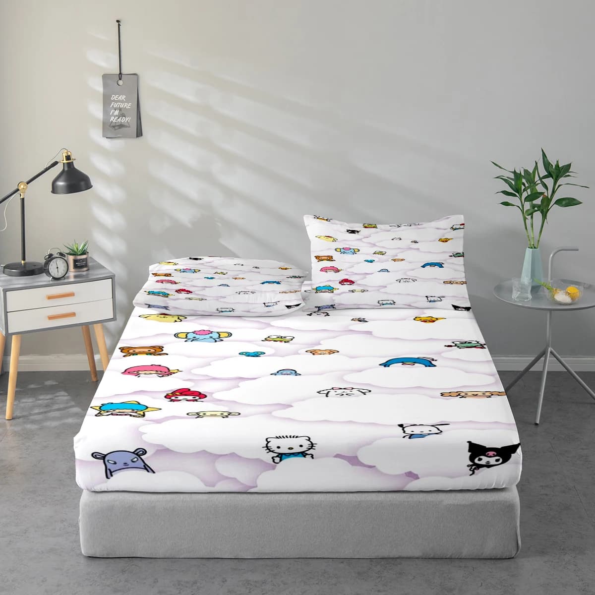 Set di lenzuola con stampa digitale ad alta definizione in 3 pezzi, set di lenzuola con motivo a cartoni animati Sanrio, set di lenzuola con stampa floreale di grandi dimensioni, include 1 lenzuolo con angoli + 1/2 federa, adatto per camera da letto, camera degli ospiti, decorazioni per la casa, lenzuolo con angoli in fibra di poliestere + federa, biancheria da letto ultra morbida, tessuto spesso ultra morbido, confortevole per tutte le stagioni, lavabile in lavatrice