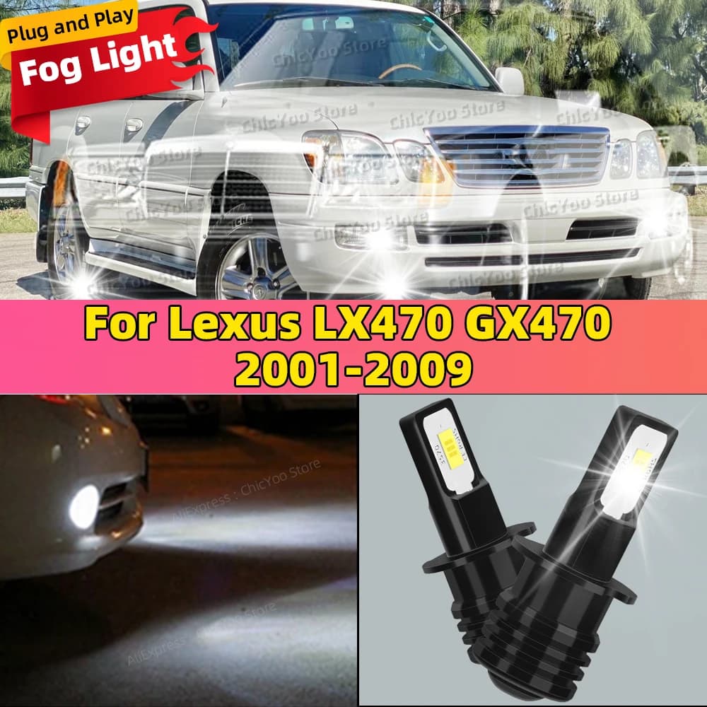 2Pcs 6000K White Auto LED Fog Lamp 20000LM Front Fog Light For Lexus LX470 GX470 2001-2009 2002 2003 2004 2005 2006 2007 2008