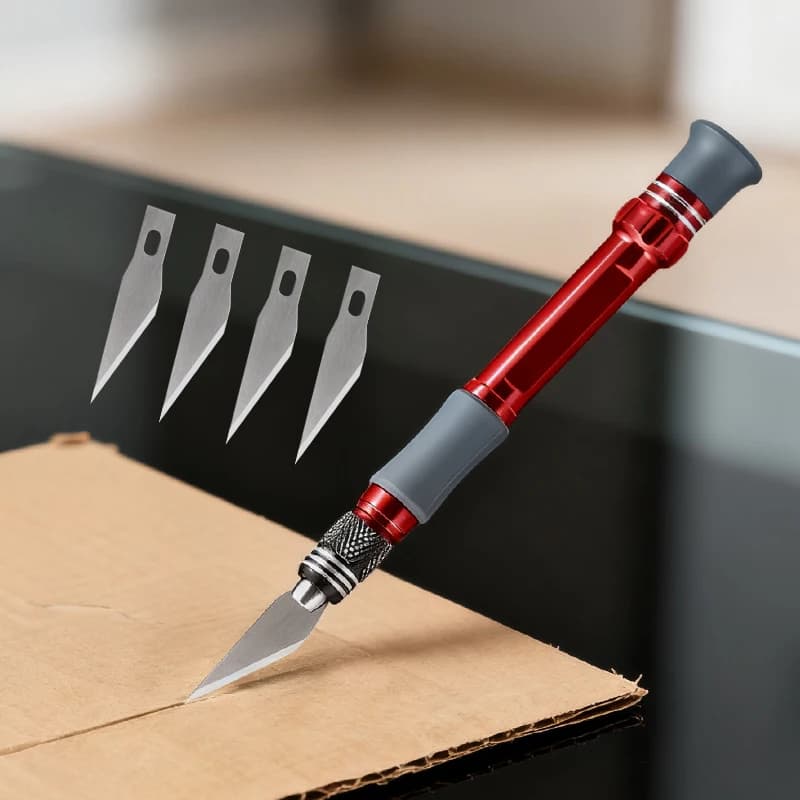 Hobby Knife Set Craft Knife Aluminum Alloy Rod Soft Grip with 5pcs Blade for Modeling Carving Crafting Scrapbooking Rubber Stamp