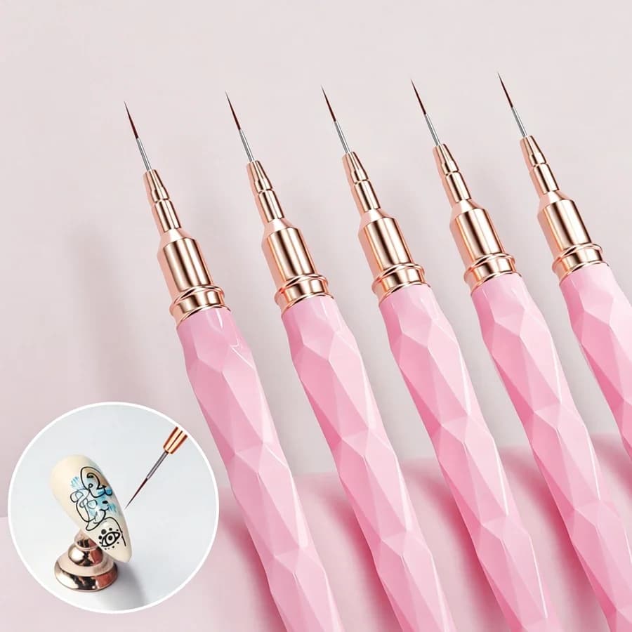 5Pcs Ultra Fine Nail Art Liner Brush Set, Acrylic Nail Detail Painting Pen, Striping Drawing Manicure Tool for Nail DIY Decorati