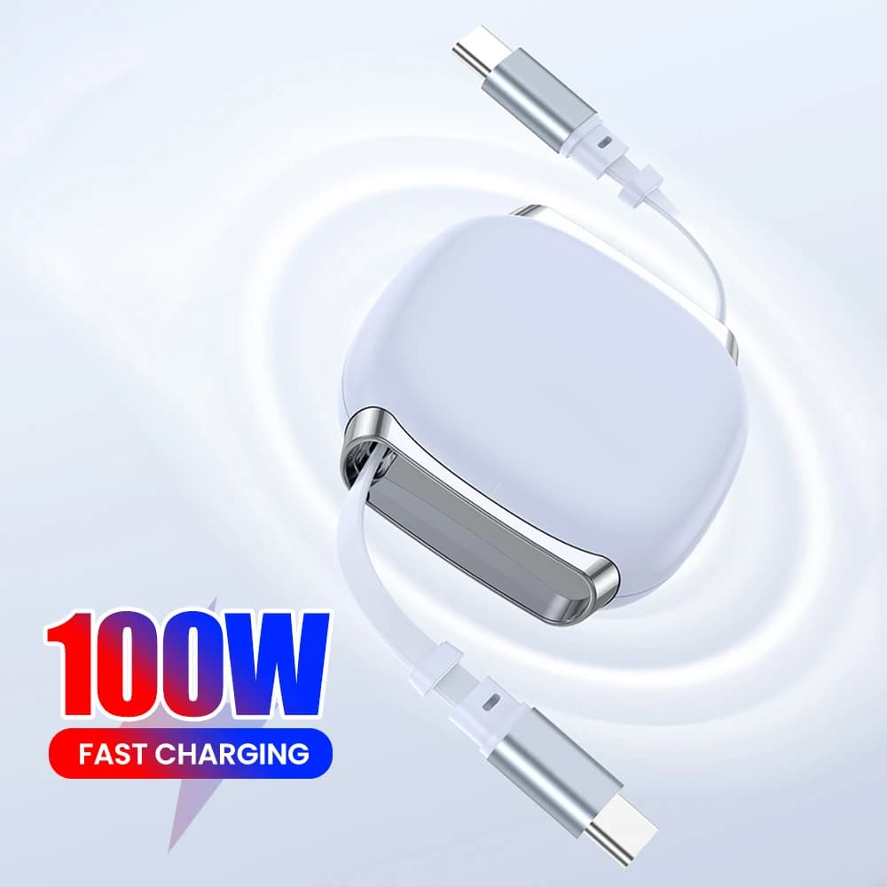 Cavo di ricarica rapida da tipo C a tipo C da 100 W con scatola Cavo di ricarica rapido telescopico per telefono per iPhone 16 15 Xiaomi Samsung s24 s23