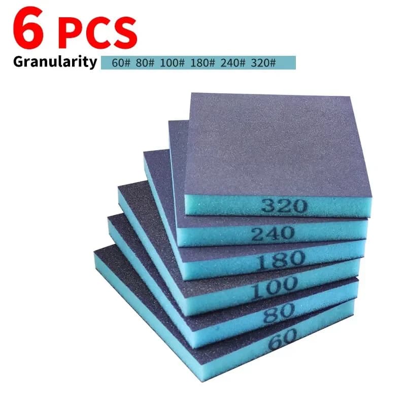 Set di 6 Spugne Abrasive 60-320 Grit, Lavabili e Riutilizzabili, Blocchi per Levigatura a Secco e Umido per Metallo e Legno, Utensile Abrasivo 120x96x13mm