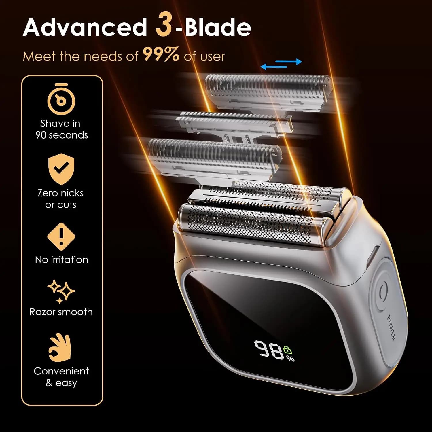 Mini Electric Smart Shaver Razor for Men with 20,000 RPM Motor,LED Display,3 Floating Blades,IPX7 Waterproof,Beard Trimmer Tool