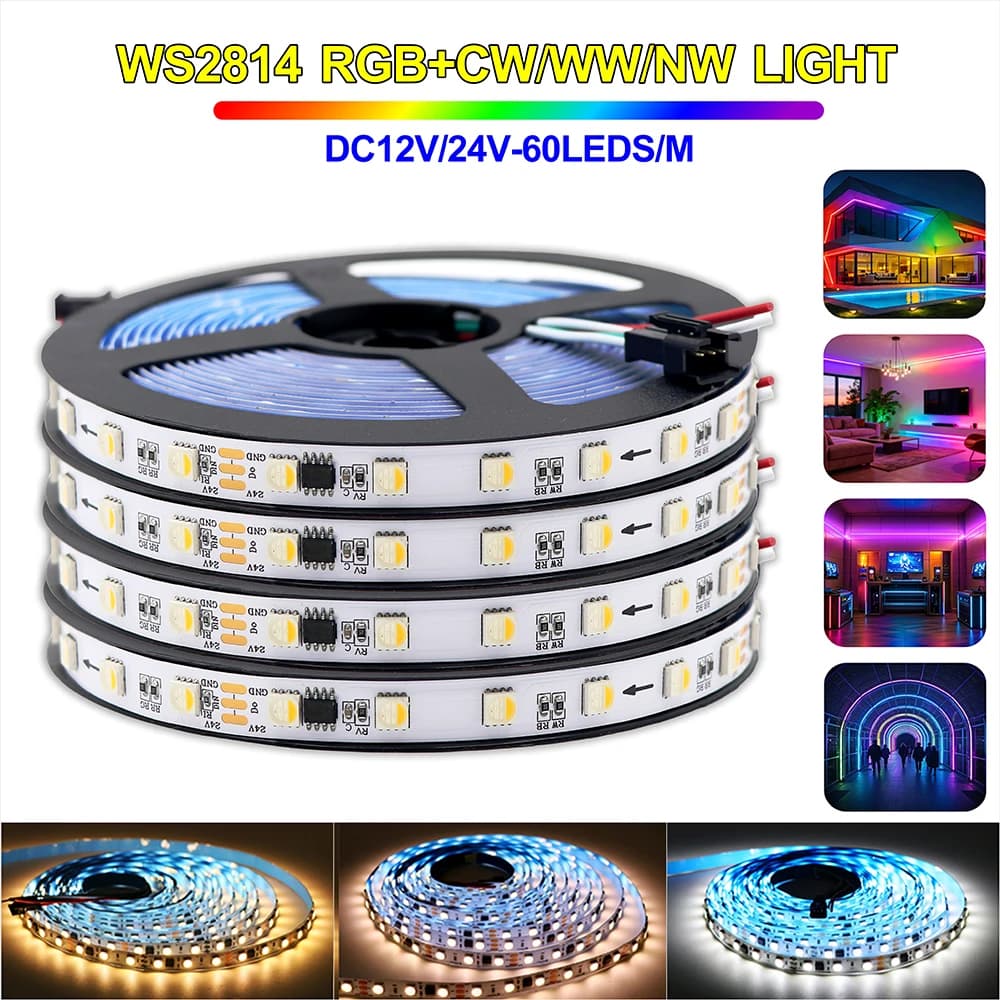 WS2814 RGBW 4 in 1 Addressable IC LED Strip Light Similar SK6812/WS2812B 60Pixels/Leds/m 5050 LED Tape IP30 65 67 DC12V/24V
