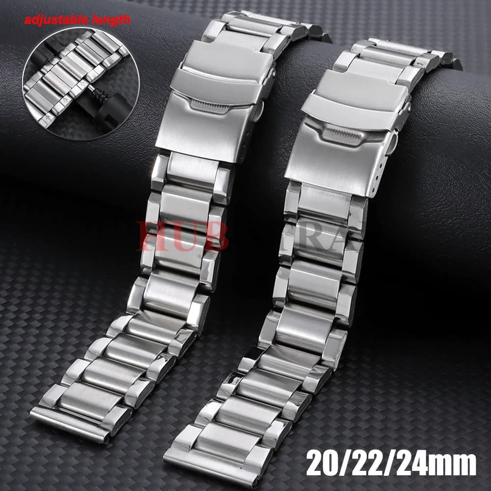 20/22/24mmStainless Steel Strap for Seiko Watch Band for Omega Metal Bracelet Men Women Business Silver Folding Buckle WatchBand