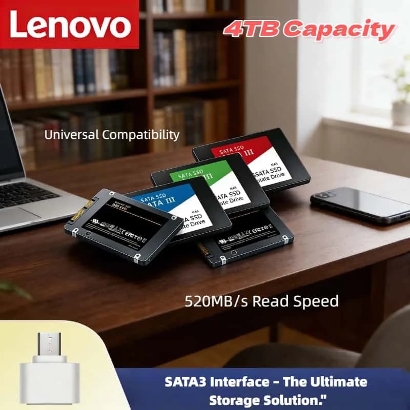 SSD esterno Lenovo da 4 TB USB 3.0, unità a stato solido portatile, trasferimento rapido a 540 MB/s, custodia in metallo, disco rigido esterno per PC e Mac