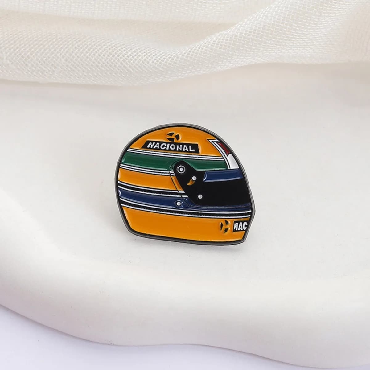 Racing Driver Enamel Pins Custom Ayrton Senna Helmet Brooches Lapel Badges Clothes Funny Jewelry Gift Friend Cool Stylish