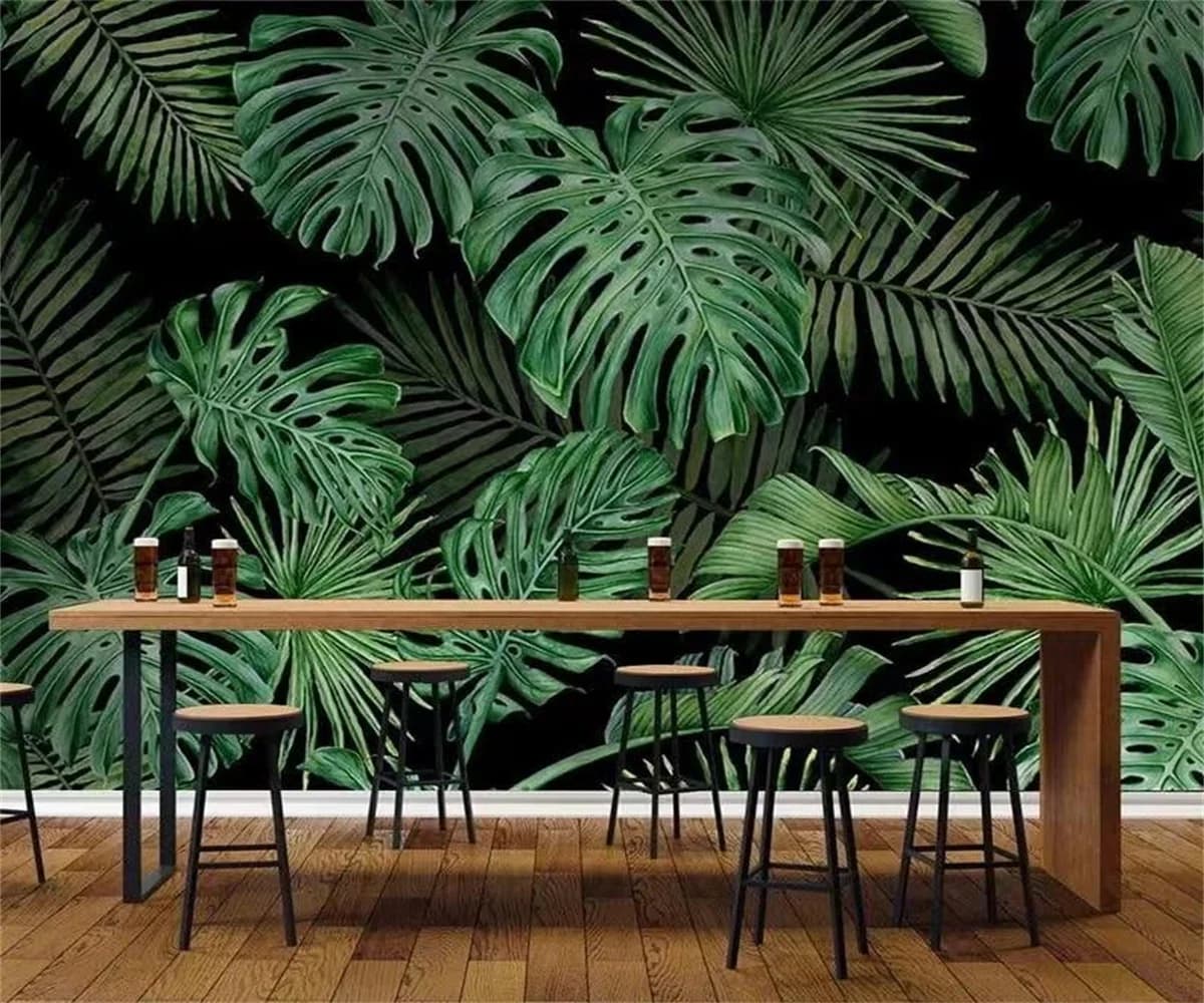 Carta da parati personalizzata con paesaggio di foresta pluviale tropicale, foglie, sfondo, murales, decorazione per soggiorno e camera da letto, pittura, carta da parati 3D