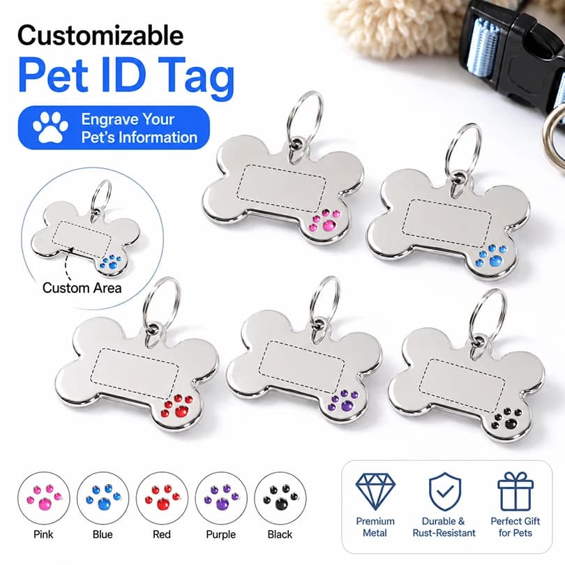 Custom Text Dog Tags Personalized Name Dog Tag Bone Shaped Laser Engraving Number Anti-lost Claw Customized Text Pets ID Tag