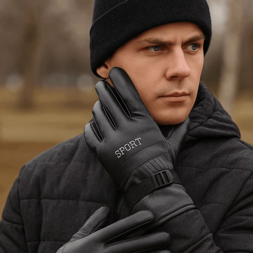 Guanti da sci invernali neri alla moda multifunzione per tenere al caldo guanti in pelle da uomo guanti da guida impermeabili stile coreano all'aperto