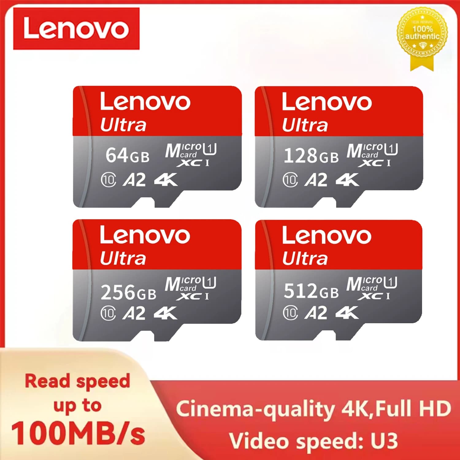 Scheda Micro SD Lenovo 1TB U3 V30 ad Alta Velocità, Schede Flash TF per Telefono, Fotocamera, Nintendo Switch, 512GB 256GB 128GB 64GB, Scheda di Memoria SD