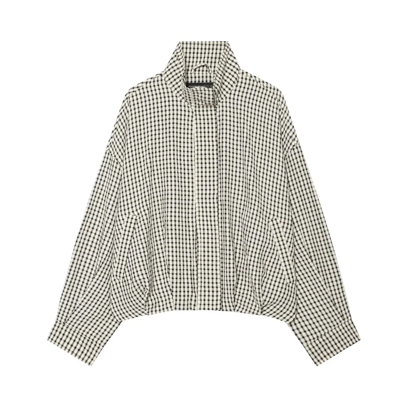 European and American style 2026 new summer women's casual long-sleeved stand collar plaid bomber jacket