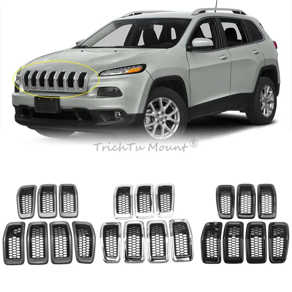 7PCS Anteriore A Nido D'ape-Mesh Griglia Griglia Inserto Trim Anello di Copertura Adatto Per Jeep Cherokee 2014-2018 Accessori Auto