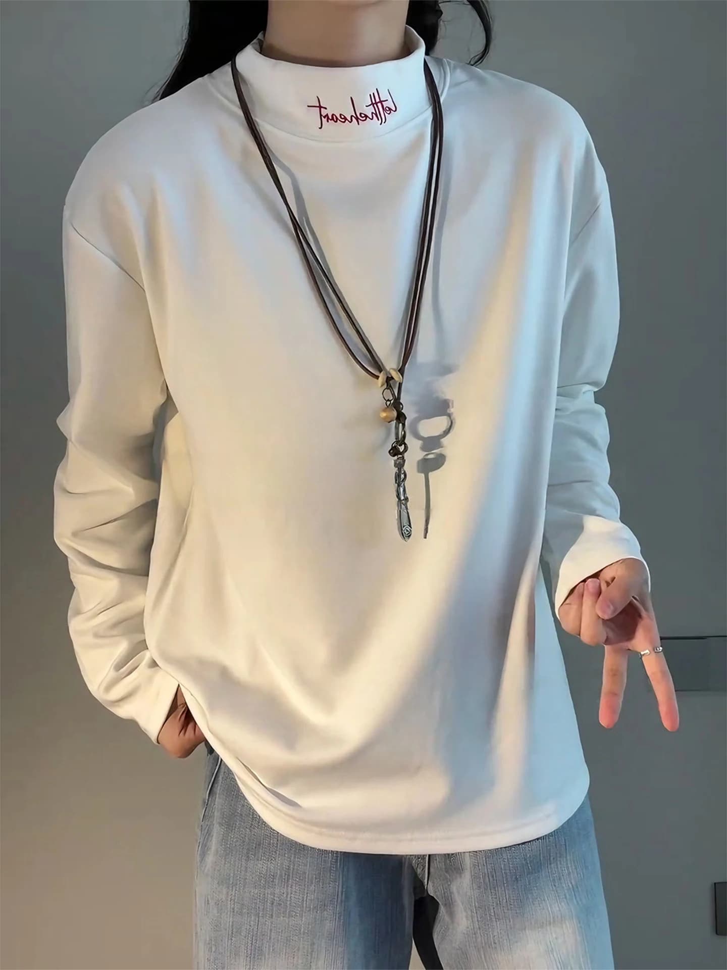 Men's Long Sleeve Thermal T-Shirt Embroidered Fleece Lined German Velvet Casual Wear Standard Fit Comfortable Inner Wear