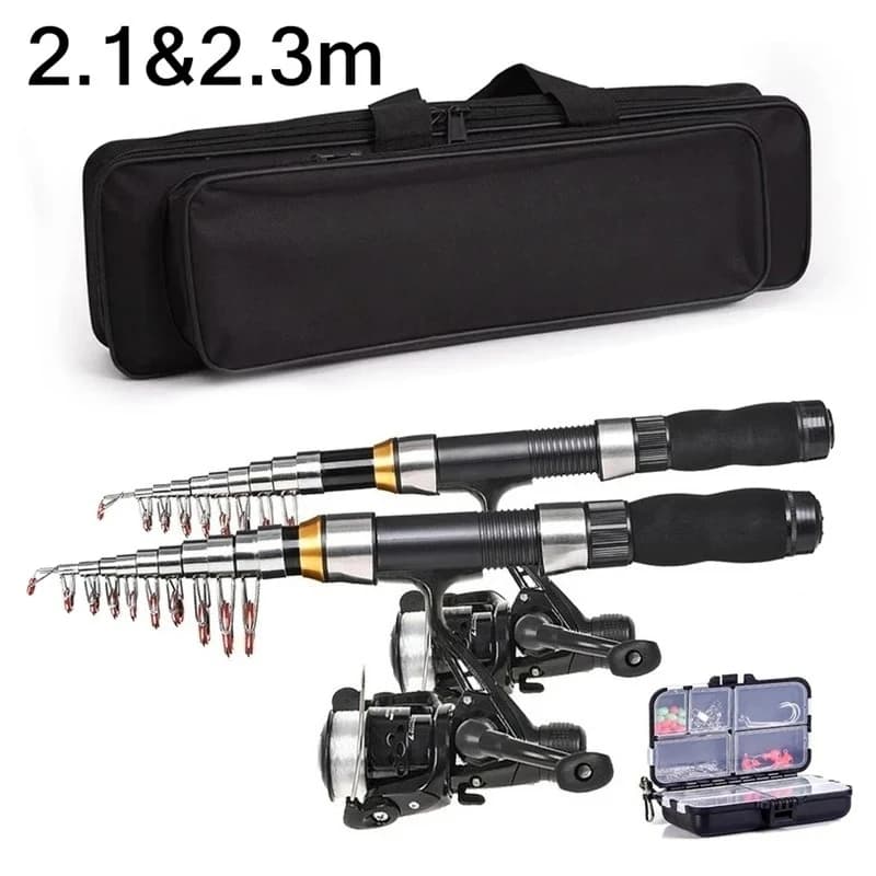 BRAVMAK 2.1/2.3 mCanna Fishing Telescopic Mulinello Combo Full Kit Carbon Fiber Rod spinning reel Fishing bag Set