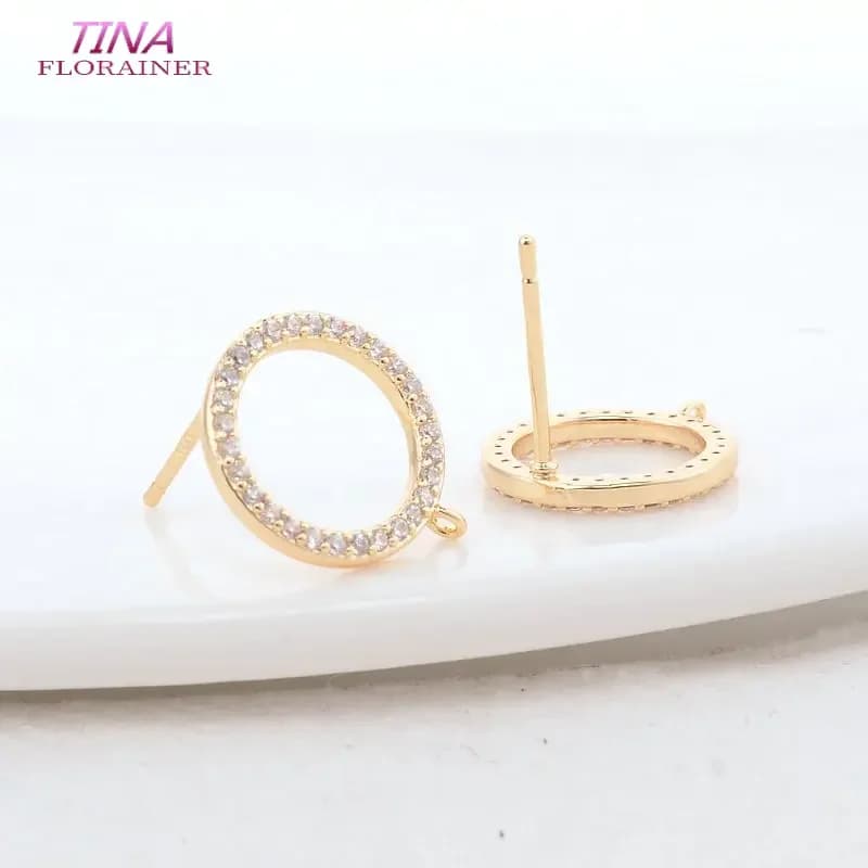 13*15MM 14K Gold Color Brass with Zircon Round Shape Stud Earrings Pins Jewelry Making Supplies Diy Findings Accessories