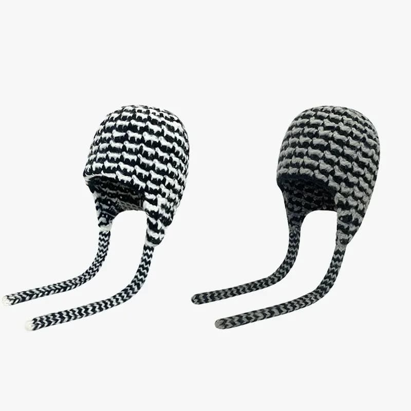 Hand-knitted Wool Cap Autumn and Winter Warm Ear Protection Pilot Hat Outdoor Warm Thunderbolt Cap Fashion Knitted Cap
