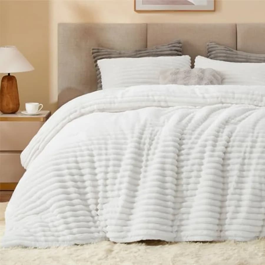 Fleece Comforter Set -Super Soft and Warm Fluffy Bedding, Luxury Fuzzy Heavy Bed Set for Winter with 2 Pillow Cases