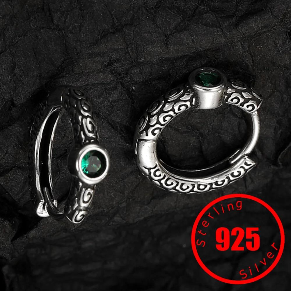 Timbro in argento sterling 925 con motivo vintage fibbie per le orecchie per le donne orecchini a cerchio con smeraldo verde gioielli da donna orecchie regalo