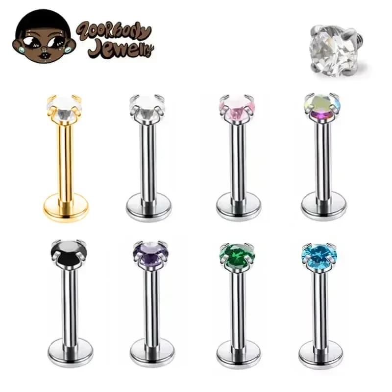 1 Pz G23 Titanio Penetrante CZ Gemma Filettatura Interna Labret Monroe Anello Labbro Trago Nail Helix Orecchino Della Vite Prigioniera 16G 18G Gioielli per il corpo