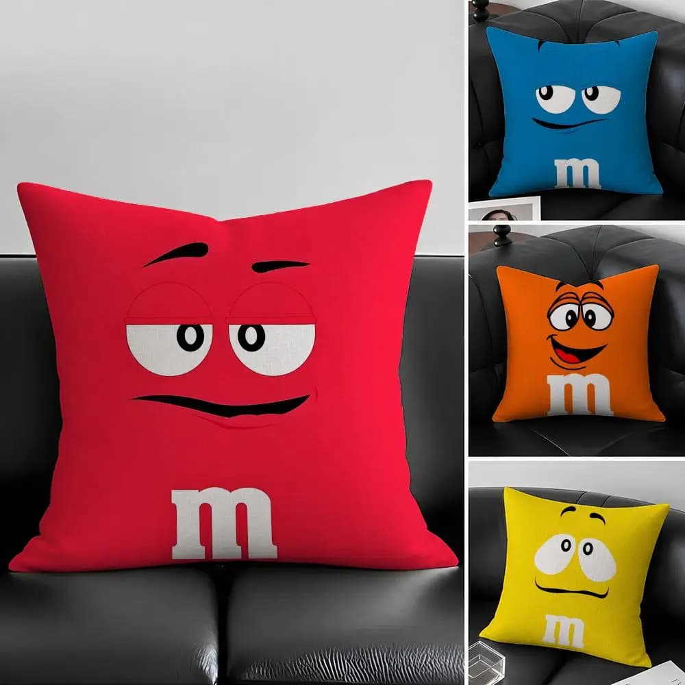 Set di fodere per cuscini in lino naturale M&M'S C-Chocolate, decorazione all-in-one per divano, camera da letto e sedia