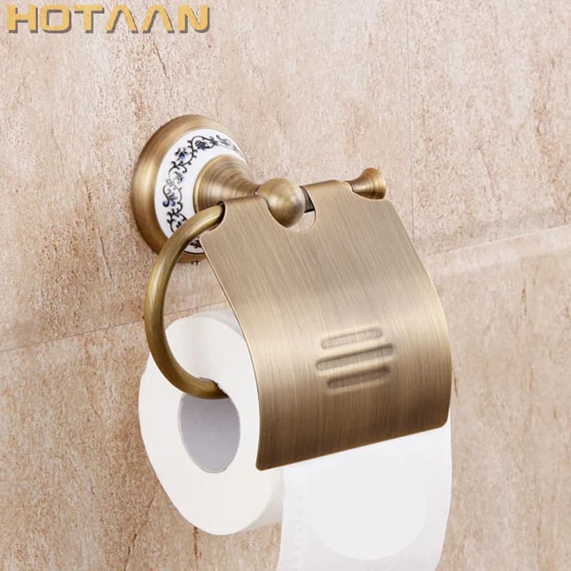 .,Porta carta igienica in ottone massiccio con finitura in ottone antico, accessori per il bagno, porta carta igienica YT-11592