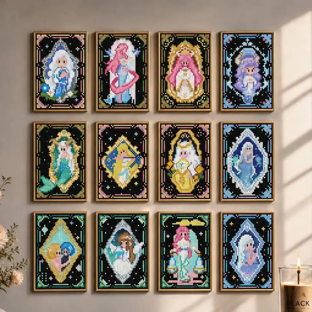 MINIGEM 5D DIY Diamond Painting Kit 10x15cm, Retro Pixel Zodiac Girls, Full Drill Mosaic Art for Home Decor Handmade Gift.