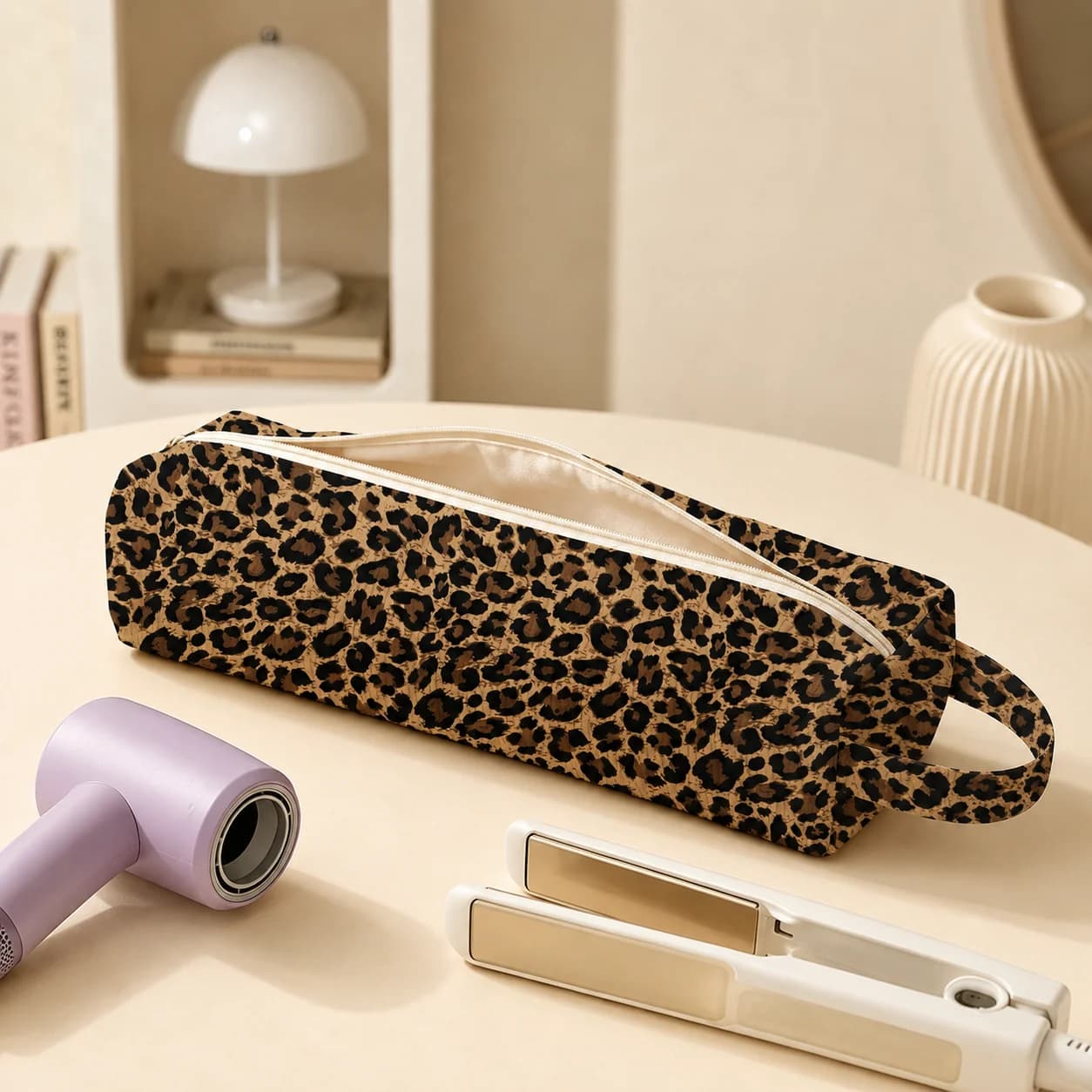 Leopard Hair Tool Bag Printed Padded Styling Pouch for Travel Salon Curling Iron Straightener Hair Dryer Storage Organizer Case