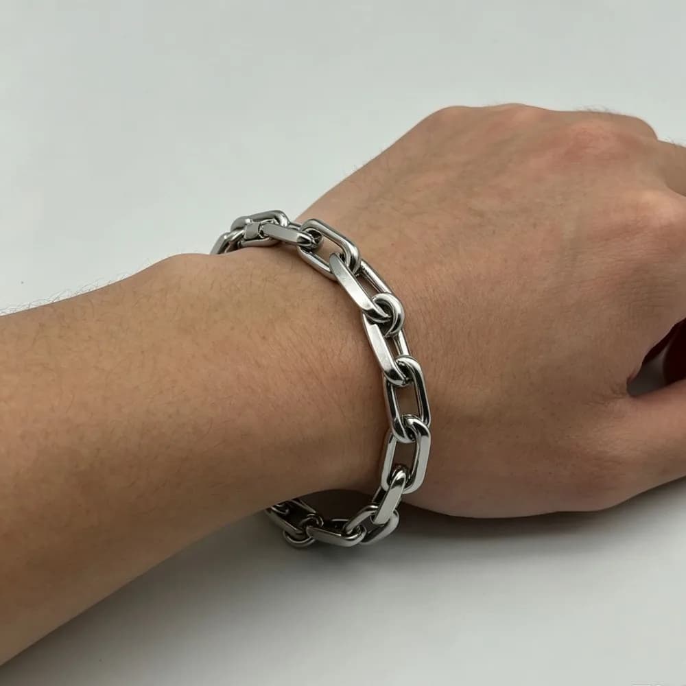 1Pc Punk Square Buckle Chain Bracelet Creative Stainless Steel Fashion Jewelry for Men Casual Party Accessory