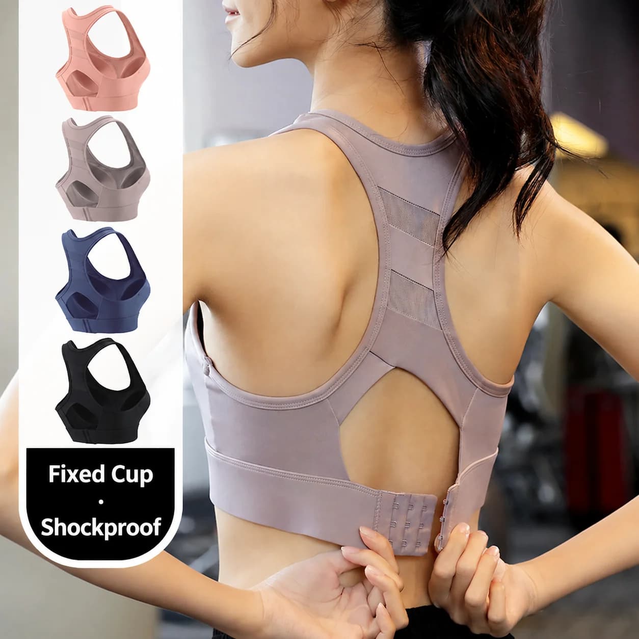 Women's Racerback Sports Bra Fixed Non-shift Cups Shockproof Anti-sagging Quick Dry Back Closure Breathable Yoga Gym Running Bra