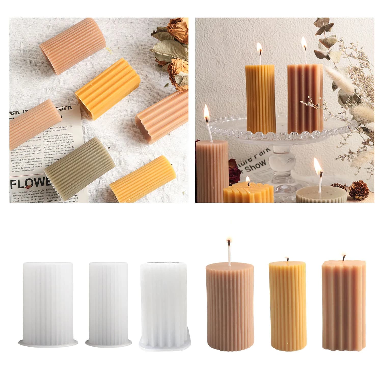 Stampo in Silicone per Candele Cilindriche a Strisce, Stampo per Resina Epossidica per Decorazioni Atmosferiche Domestiche