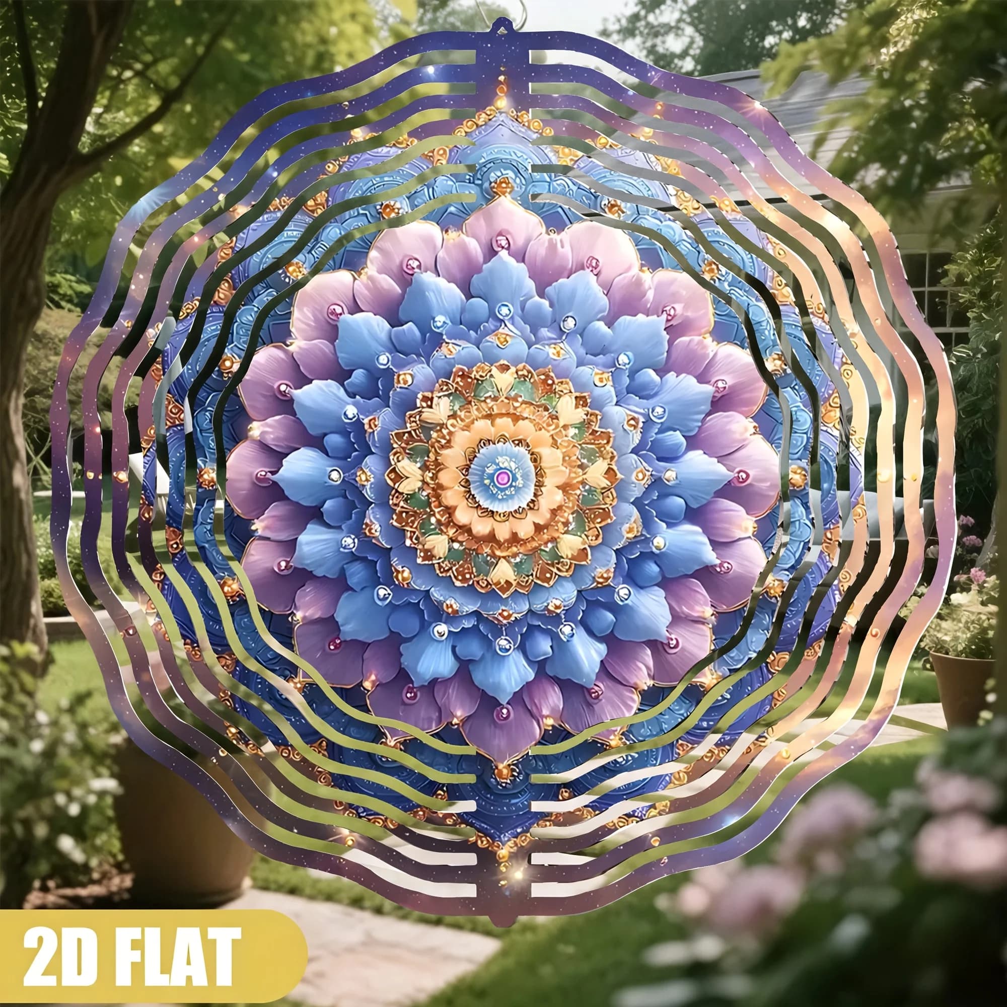 2D 1PC Blue Purple Mandala Wind Chime with Gold Stars, for Meditation Yoga Room, Gift for Home Garden Patio Decor