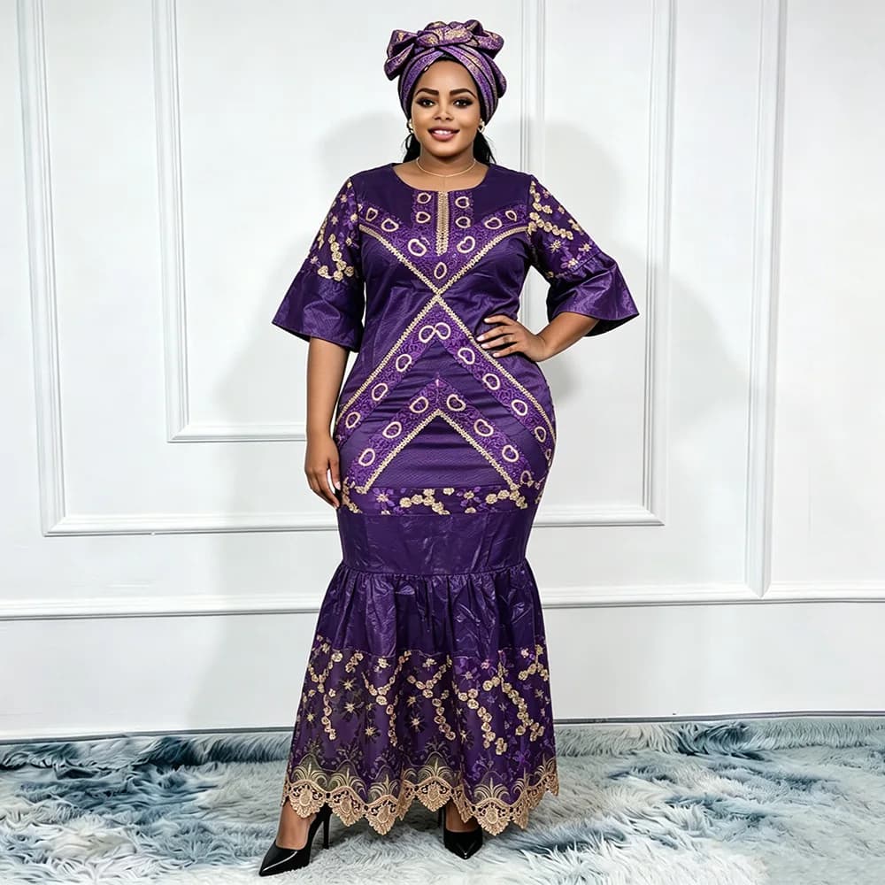 African Dresses for Woman Party 2026 Plus Size Luxury Bazin Embroidery Robe Elegant Outfits Muslim Wedding Evening Gown
