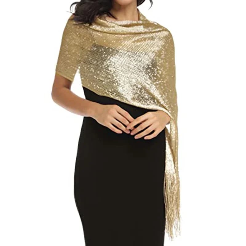 Adult Shiny Round Buckle Tassel Wraps Scarf European American Fashion Trend Shawl For Evening Party Dance Wedding Beach