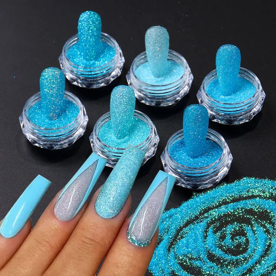 6 pezzi estate blu zucchero glitter nail art polvere brillante oceano blu scintillante nail art pigmento lucido smalto gel fai da te decorazione manicure
