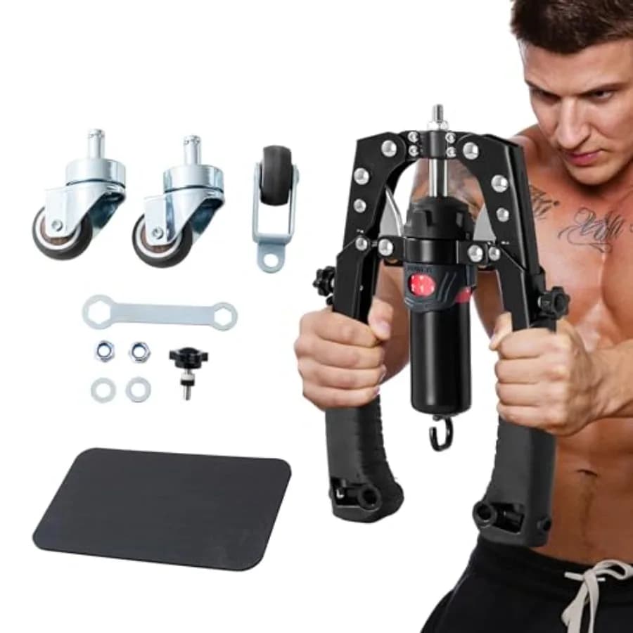 Hydraulic Arm Trainer, 1/ Adjustable 22-440lbs Chest Expander with Ab Roller Wheel, Home Gym Full Body Fitness Equipment for Ar