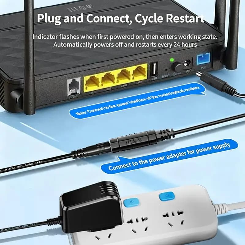 Router Auto Restart DC Power Cord Smart Timing Function Durable ABS Shell 24H Cycle Reboot for Monitoring Cameras
