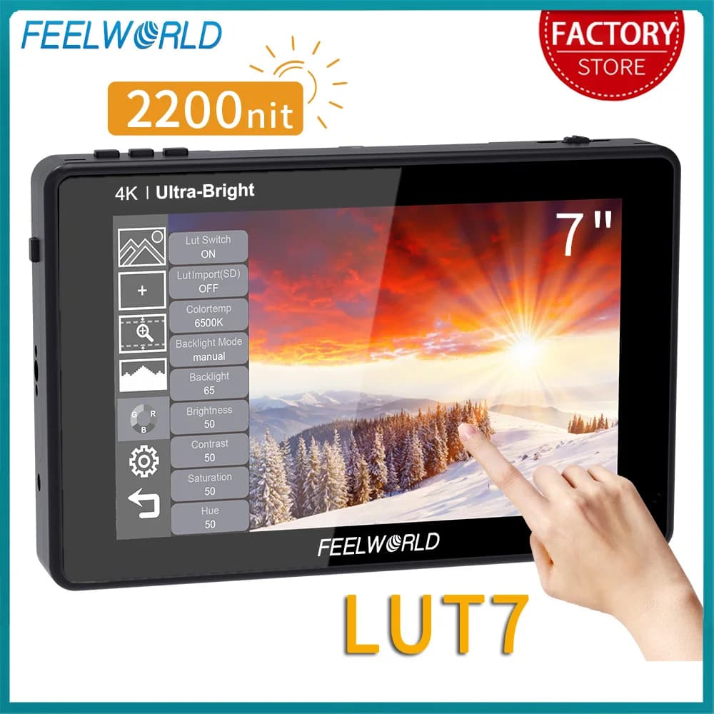 FEELWORLD LUT7 7 pollici 2200nits Monitor da campo per fotocamera Touchscreen con 3D LUT HDMI Input Output Waveform VectorScope istogramma