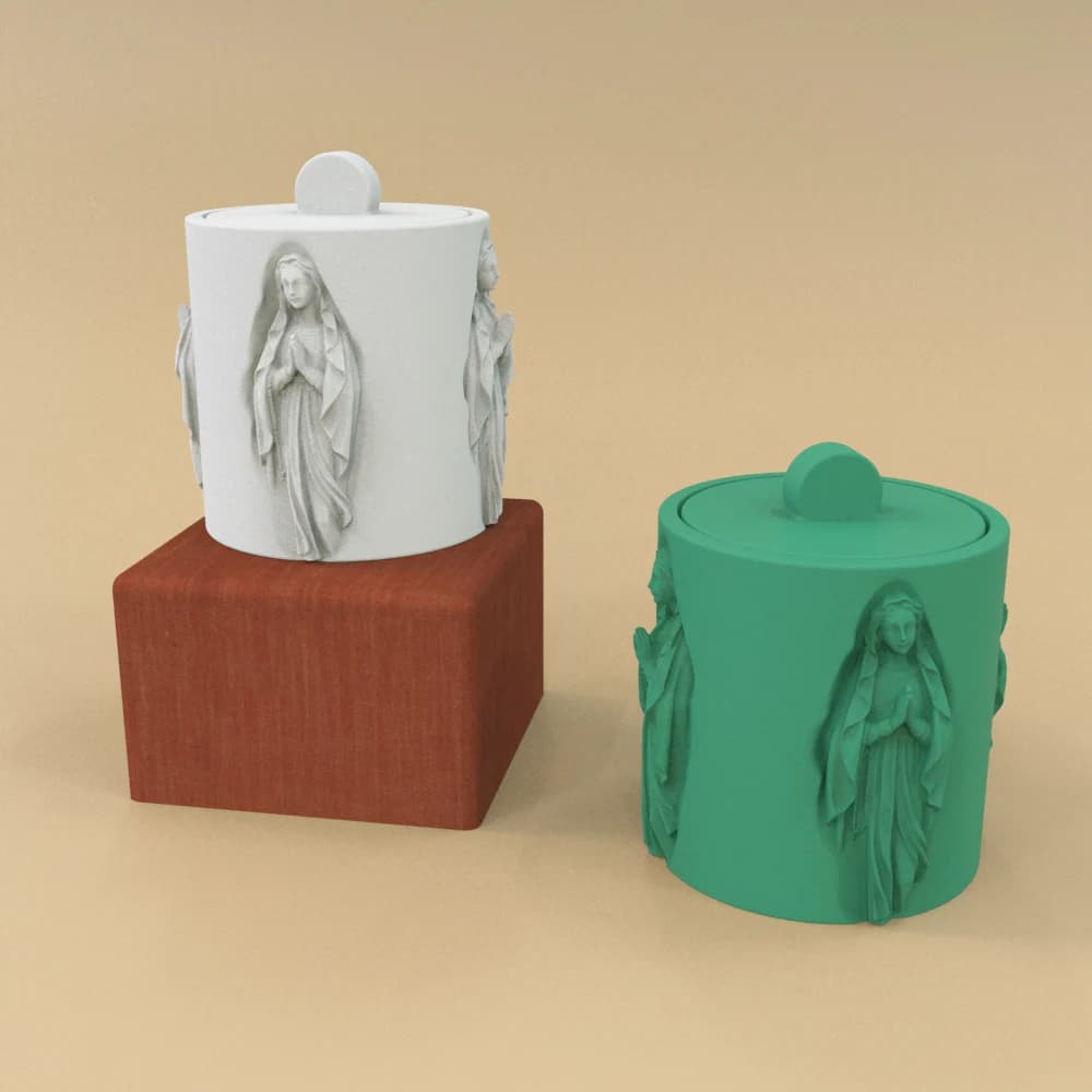Stampo in Silicone per tazza di cera in cemento Design europeo in rilievo di stampo per scatola di barattoli di candela Madonna con coperchio stampi in silicone vergine