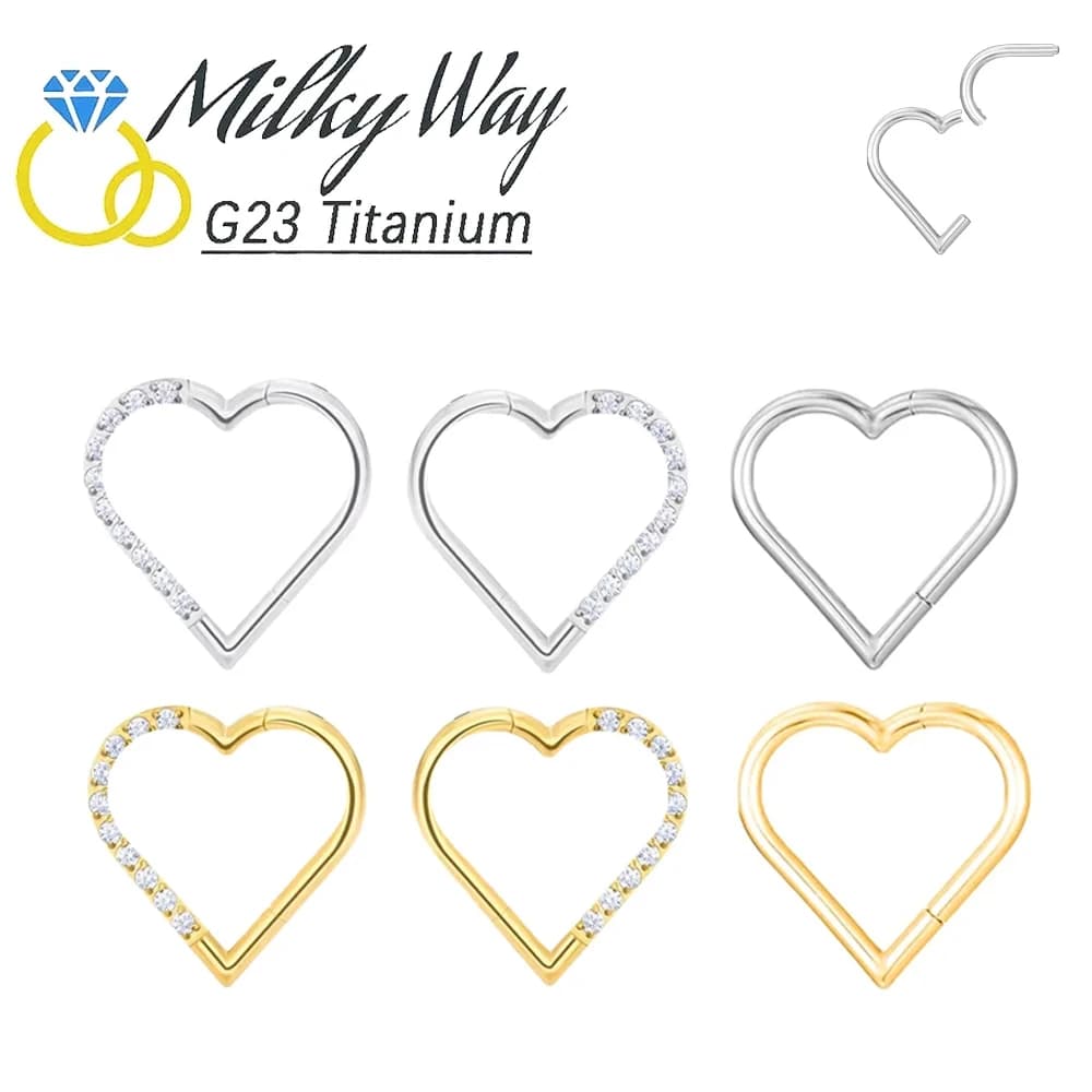 G23 Titanium Helix Earrings 16G Nose Rings Heart Daith Clicked Septum Hoops Ear Cartilage Conch Tragus Hinged Piercing Jewelry