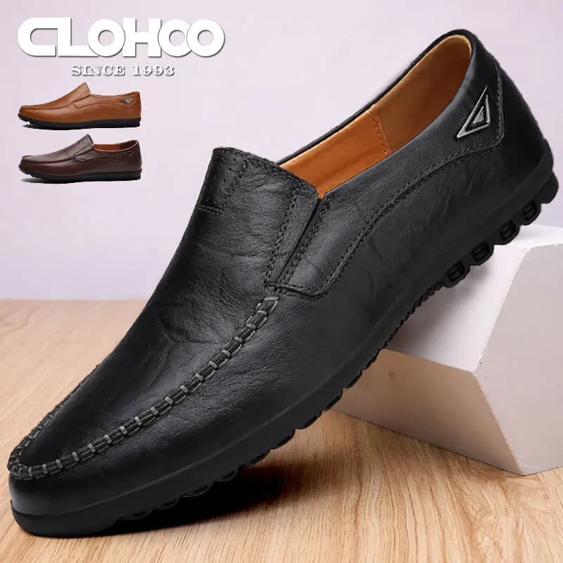 CLOHOO Mocassini casual fatti a mano da uomo antiscivolo comodi slip-on da guida comode scarpe in pelle