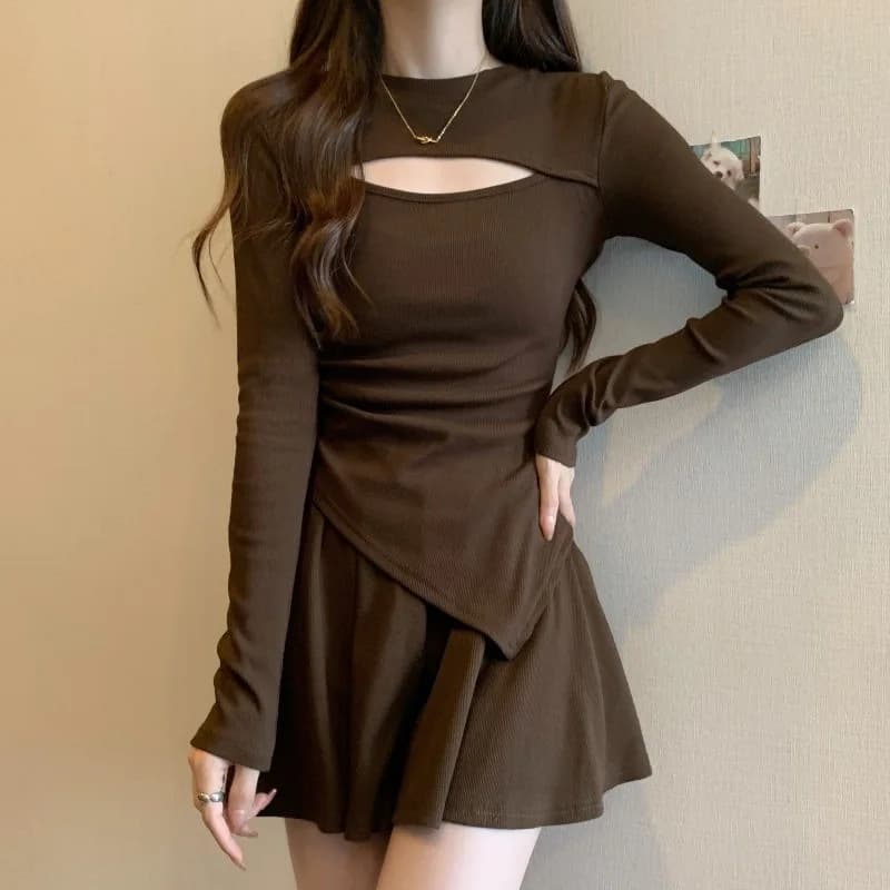 2025 New Hepburn Style Long Sleeve Dress Women's Fashion Set Sexy Waist in Winter Autumn Two-Piece Set Miniature Version