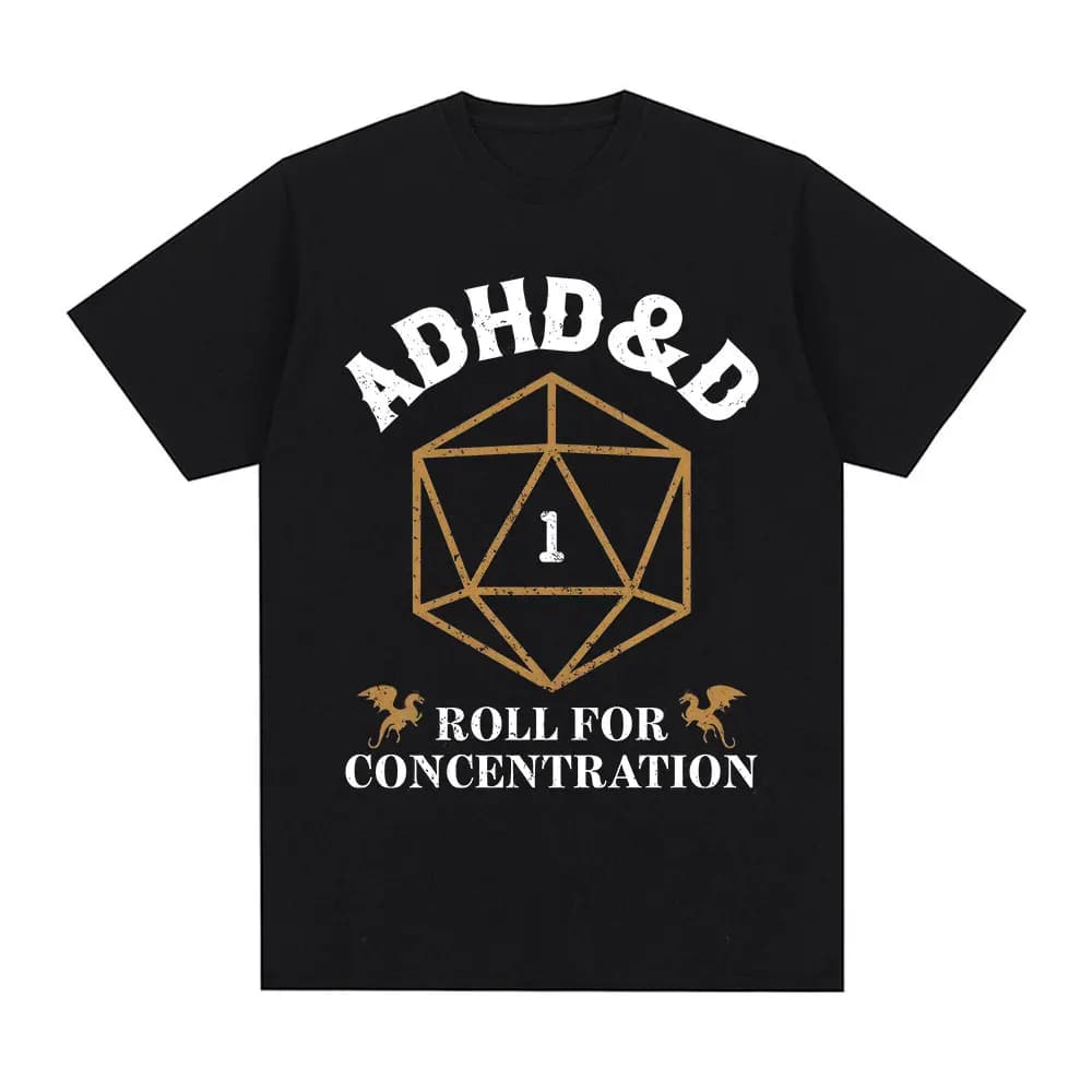 ADHD&D Roll per la concentrazione T-shirt Divertente Gamer Dungeons DM RPG Dice Dragon T-shirt T-shirt casual in cotone unisex Streetwear