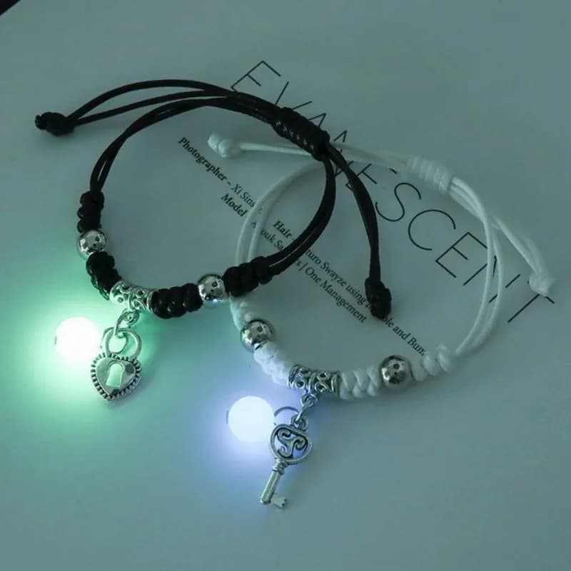 Moda perline luminose coppia braccialetto regolabile corda intrecciata serratura e chiave abbinata amico amante bracciali regalo gioielli per feste