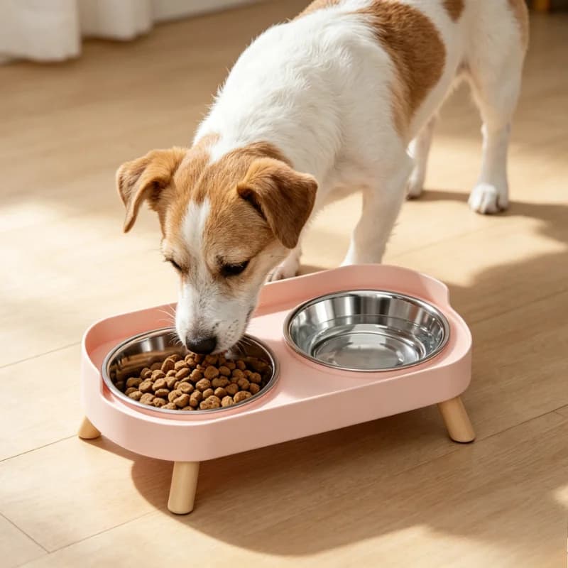 Elevated Double Stainless Steel Pet Bowls Anti-Spill Neck Protector Cat Dog Feeder Water Food Bowl for Small Medium Pets